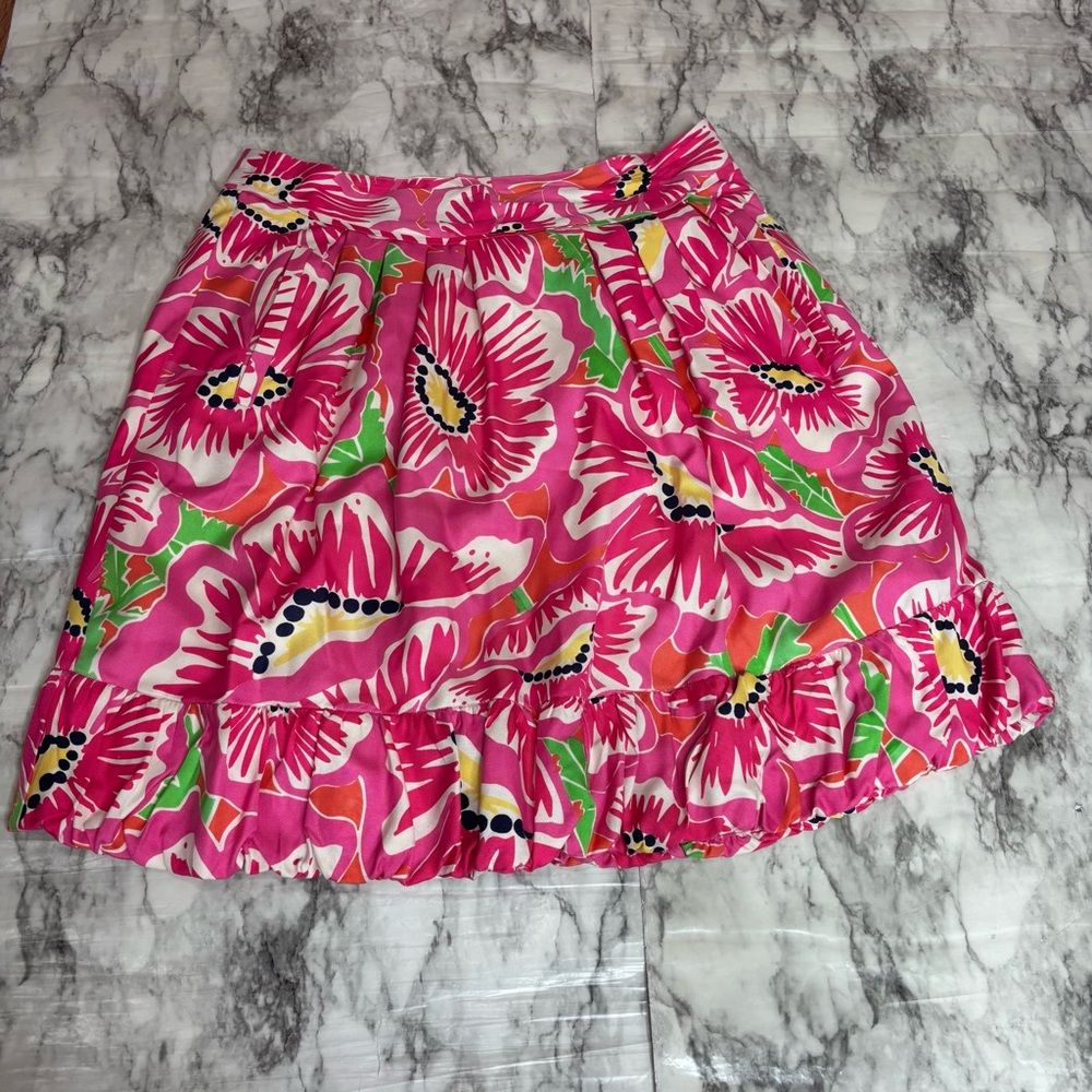 Lilly Pulitzer Vintage Silk Cotton Pink Floral Skirt Size 6